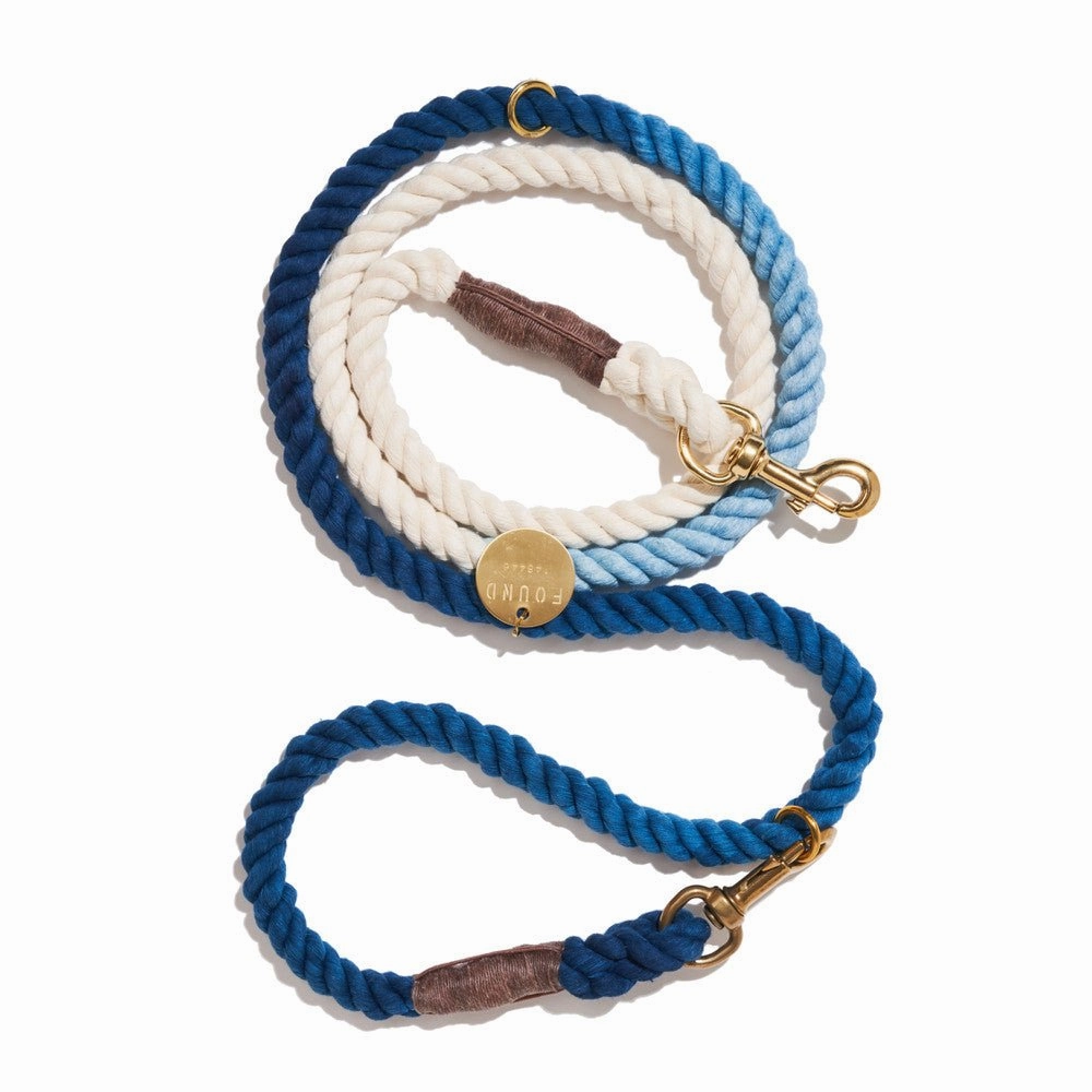 Adjustable Bolt Snaps Rope Dog Leash Navy Ombre