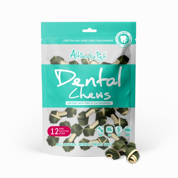 Altimate Pet Dog Dental Chews Infused with Mint & Chlorophyll - Mint Knotted Bone 12pcs