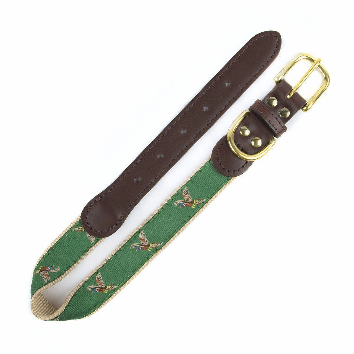 American Traditions Leather And Ribbon Dog Collar Pheasants