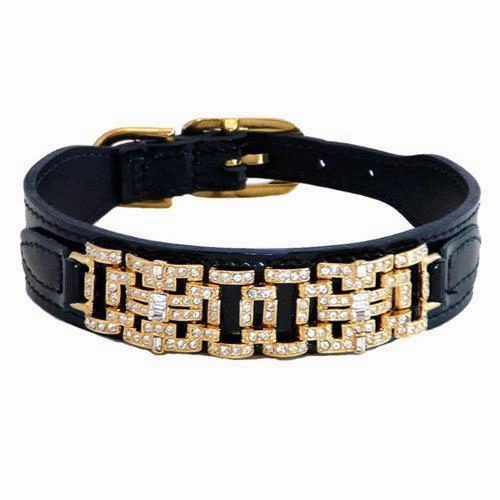 Art Deco Collection Dog Collar Black Patent/Gold