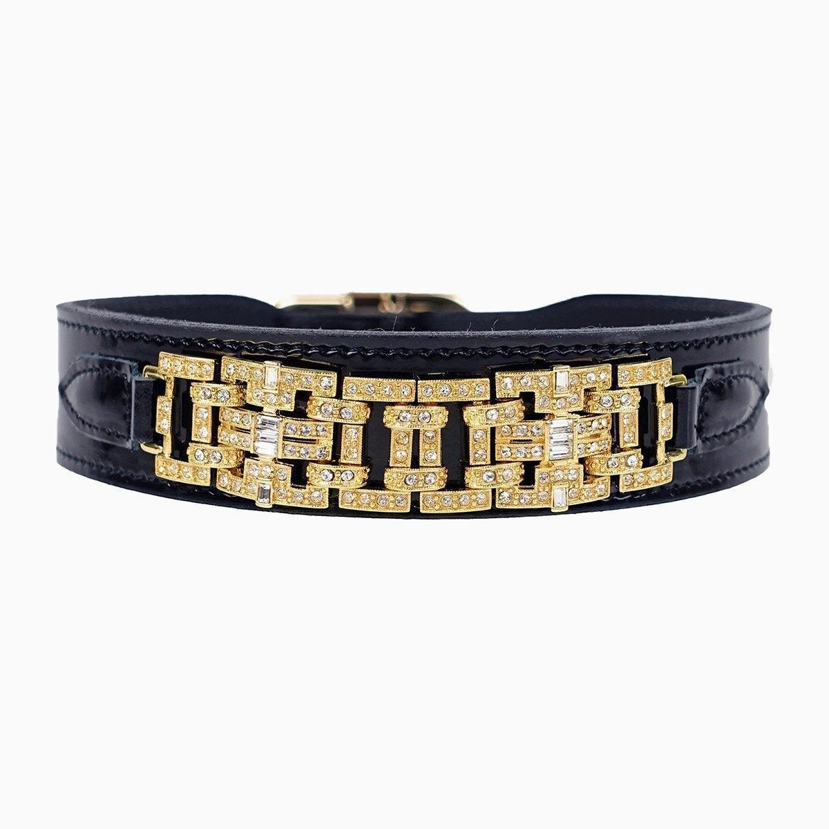 Art Deco Collection Dog Collar Black Patent/Gold