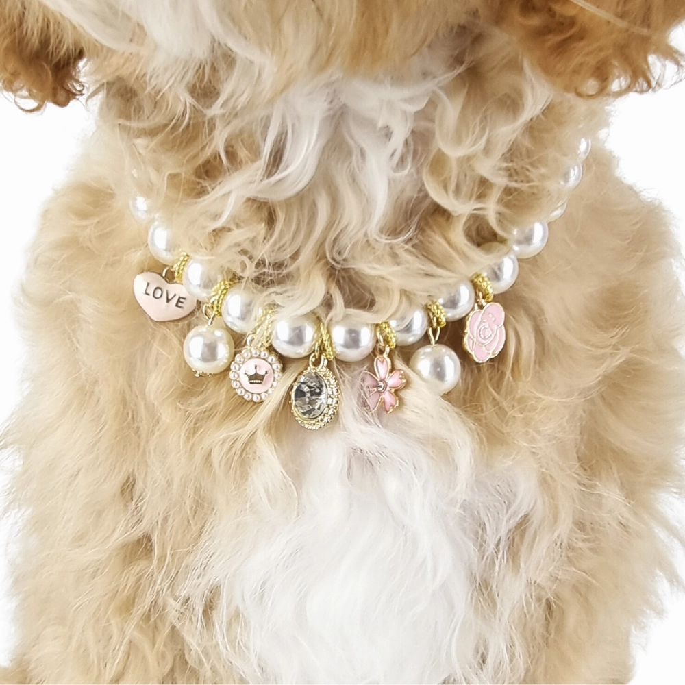 Audrey Pearl Dog Necklace - Pink