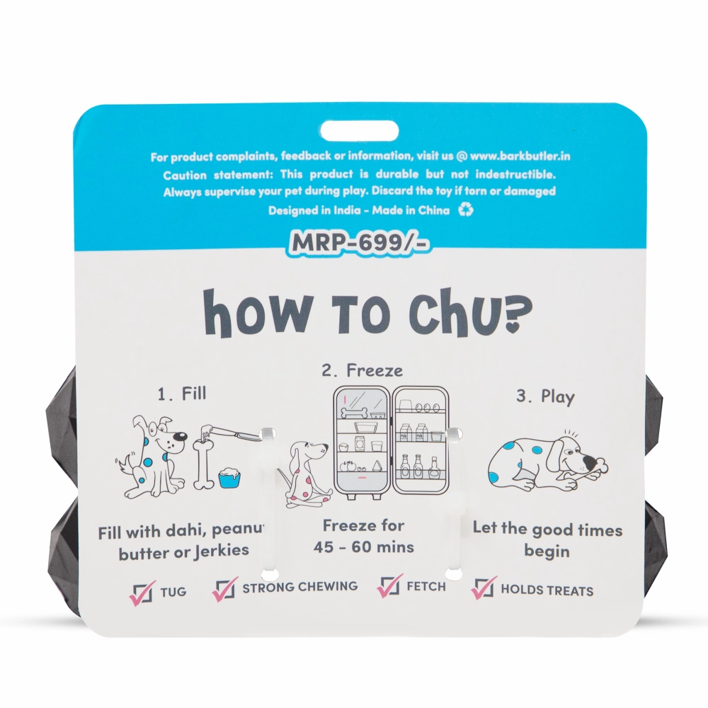 Barkbutler Chu the bone Treat Dispensing Toy for Dogs (Black)