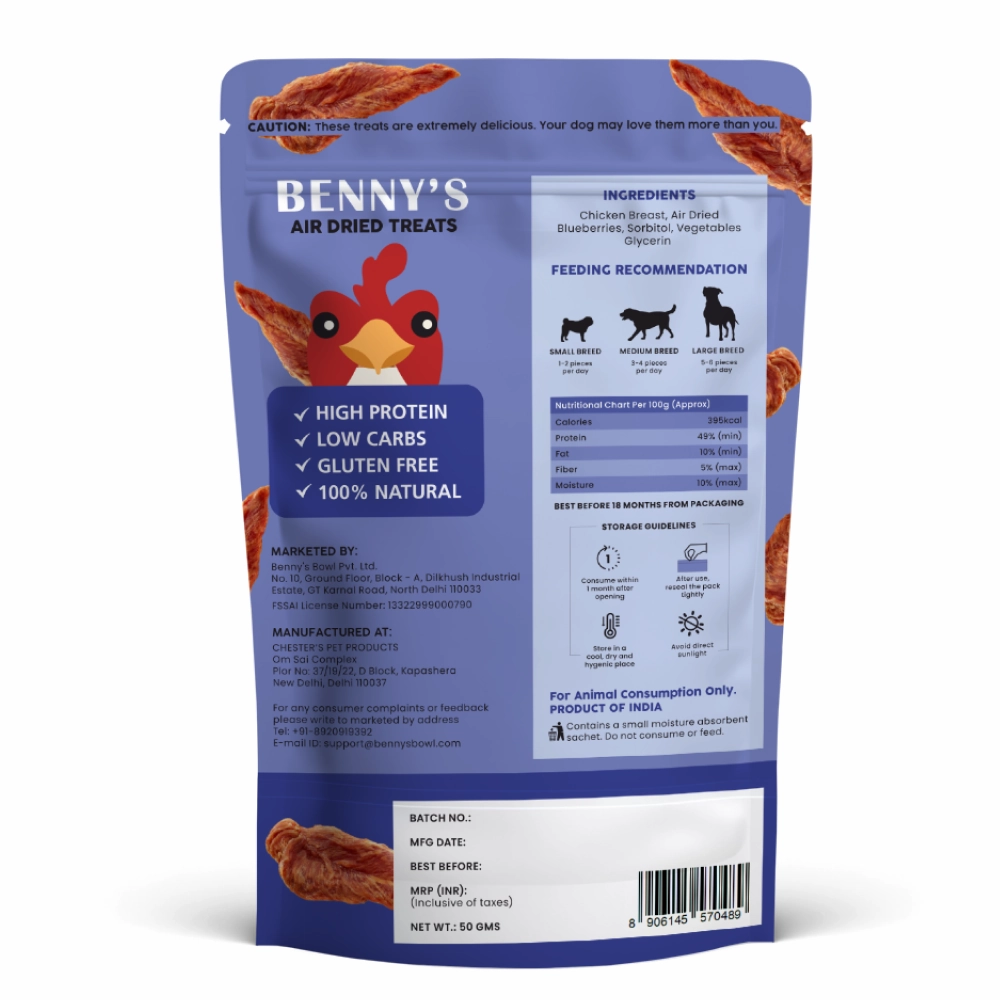 Bennys Bowl Chicken and Blueberry Jerky Dog Treats