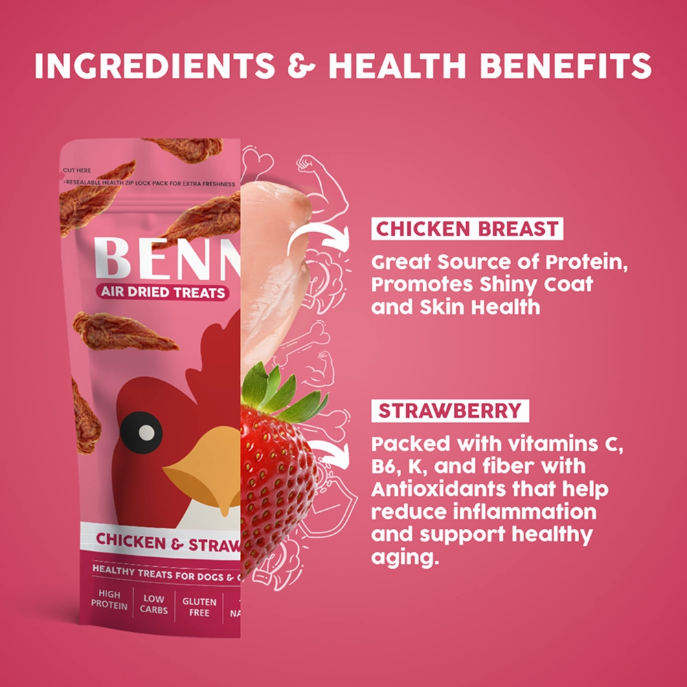 Bennys Bowl Chicken and Strawberry Jerky Dog Treats