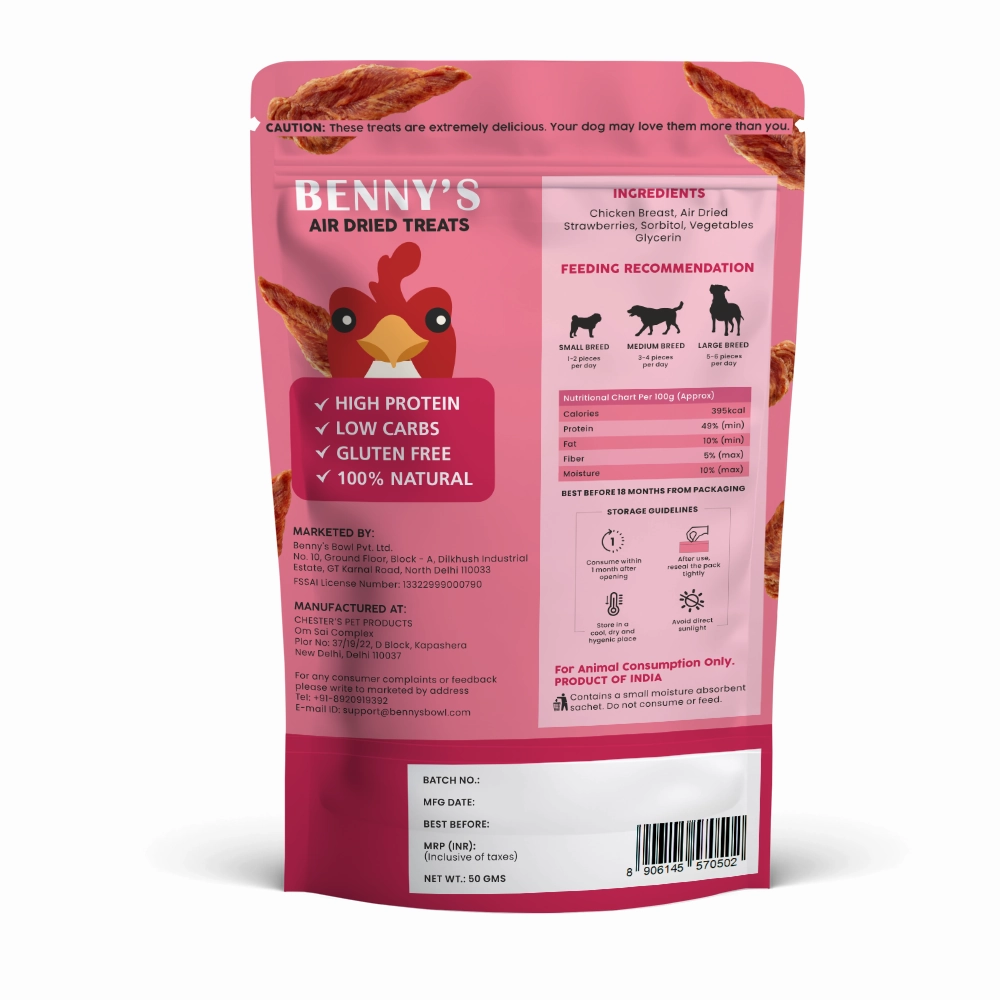Bennys Bowl Chicken and Strawberry Jerky Dog Treats