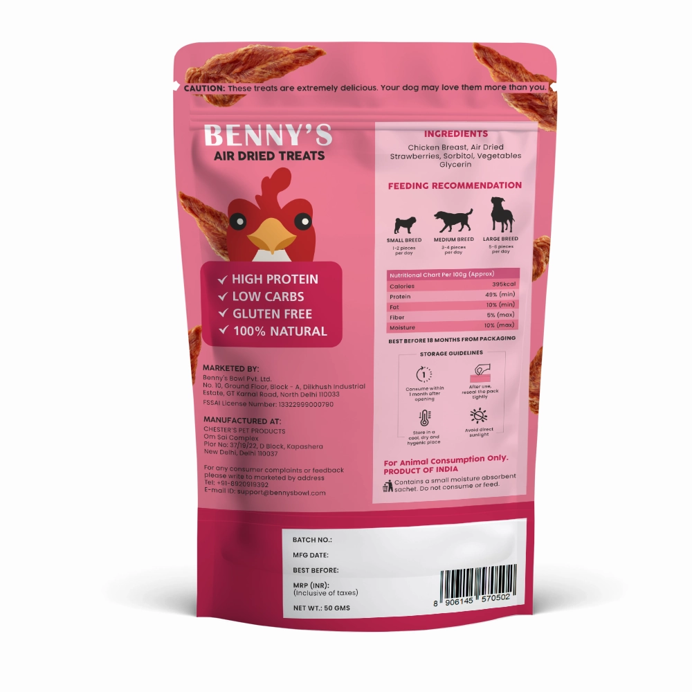 Bennys Bowl Chicken and Strawberry Jerky Dog Treats