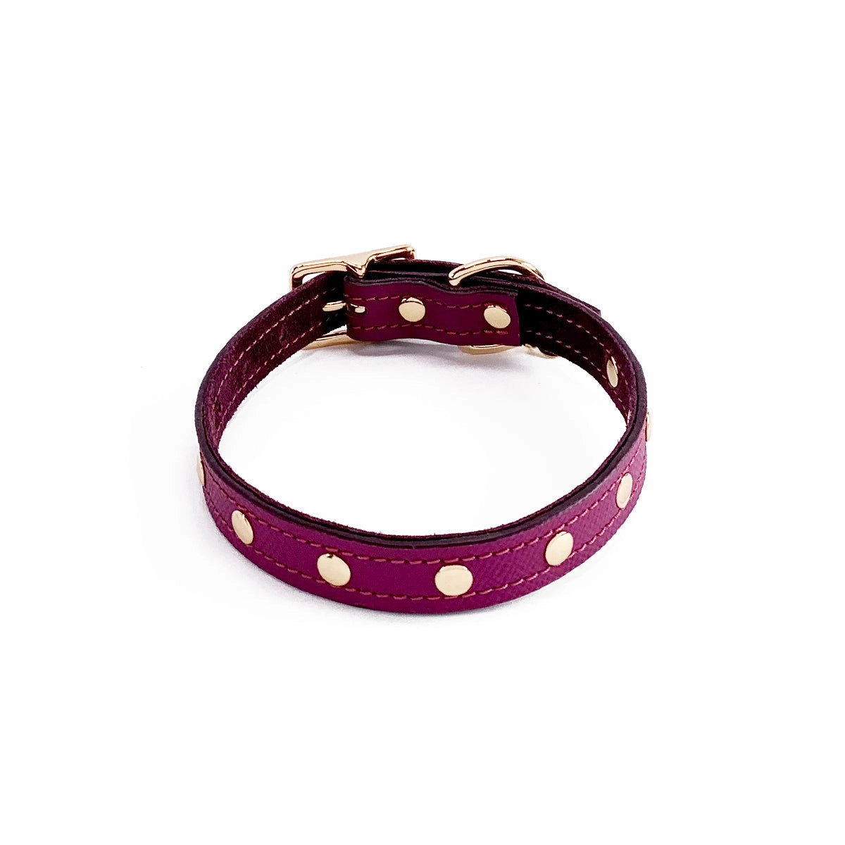 Beverly Classic Studded Leather Dog Collar Amethyst