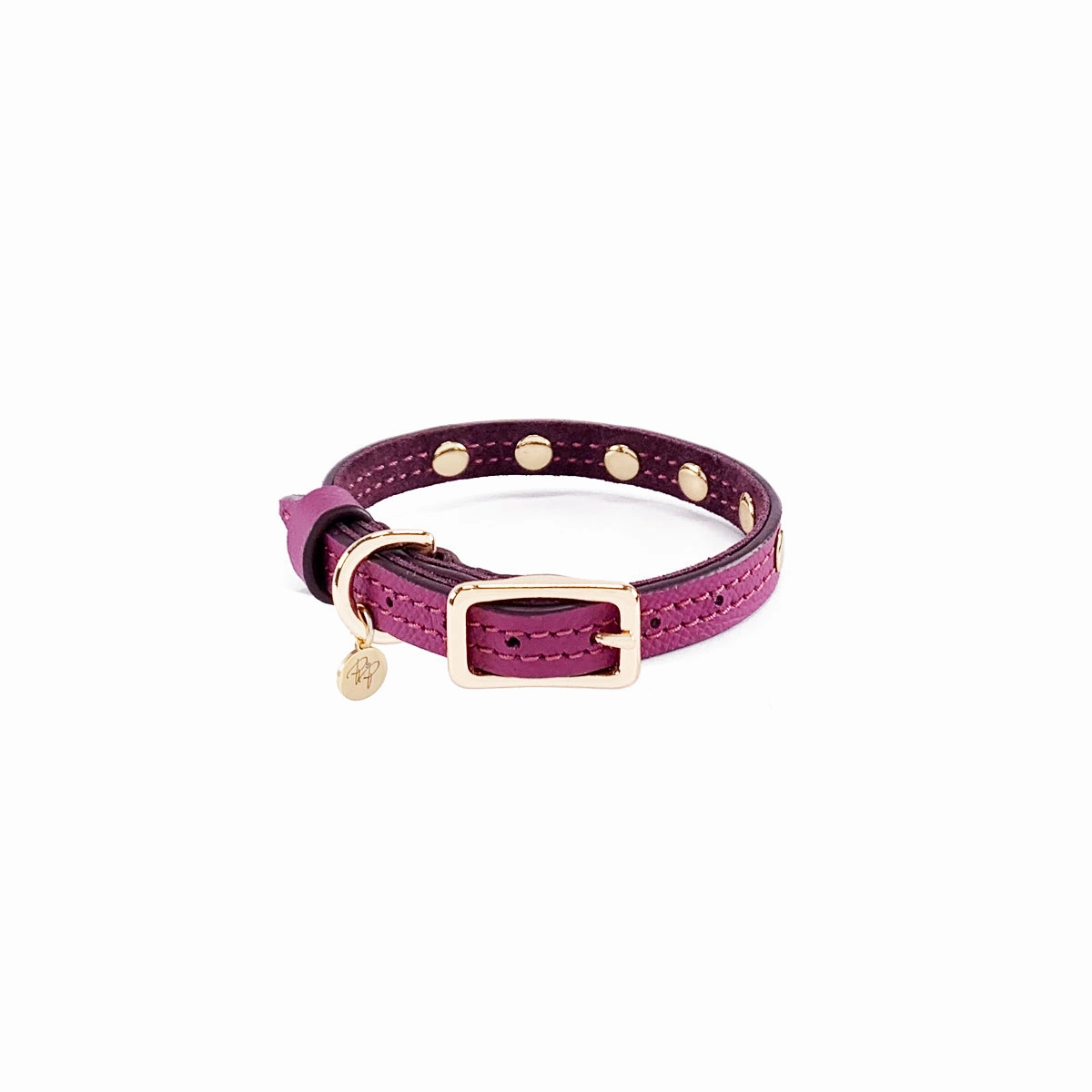 Beverly Classic Studded Leather Dog Collar Amethyst