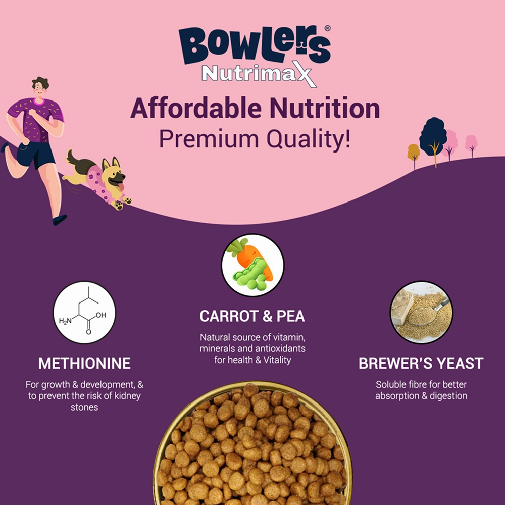 Bowlers Chicken & Milk Nutrimax Puppy Dog Dry Food and JerHigh Carrot Sticks Dog Treats Combo