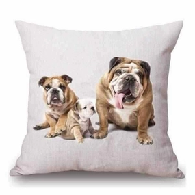 Bulldog Mum & Puppies Throw Cushion