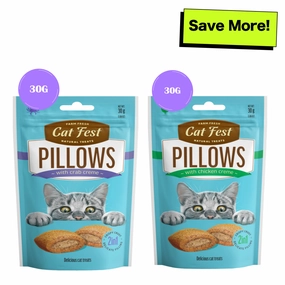 Catfest Pillows with Crab and Chicken Cream Cat Treats Combo