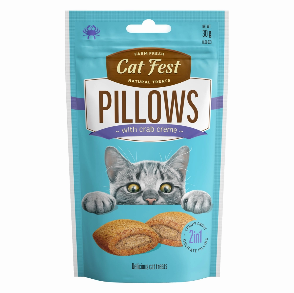 Catfest Pillows with Crab and Chicken Cream Cat Treats Combo
