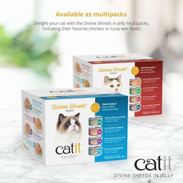 Catit Divine Shreds Tuna with Seabream & Wakame in Jelly Canned Cat Food Topper 4-Pack