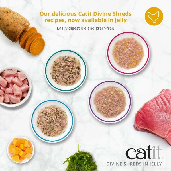 Catit Divine Shreds Tuna with Seabream & Wakame in Jelly Canned Cat Food Topper 4-Pack