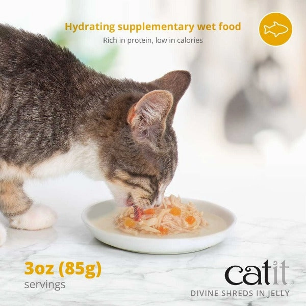 Catit Divine Shreds Tuna with Seabream & Wakame in Jelly Canned Cat Food Topper 4-Pack
