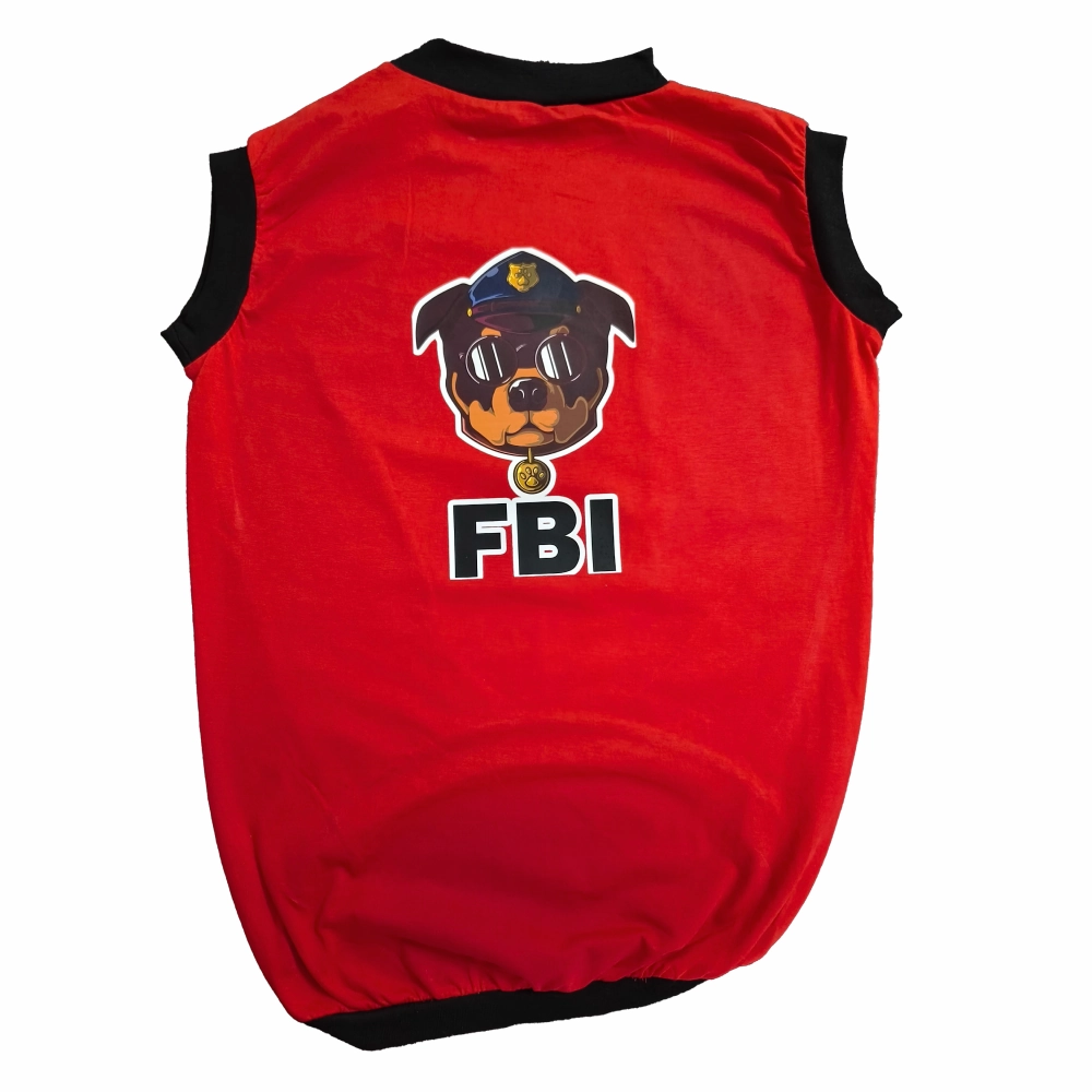 Cheeku FBI Graphic Cotton T Shirt for Dogs and Cats (Red)