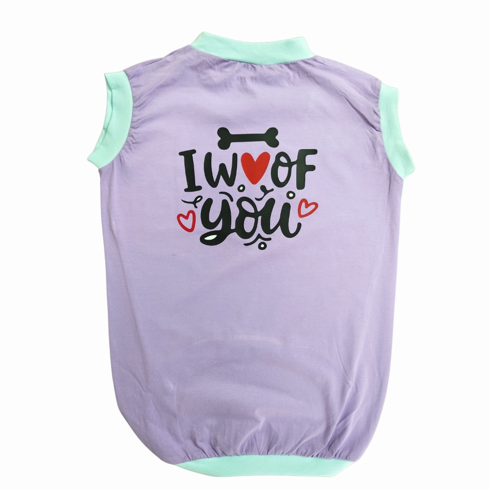 Cheeku I Woof You Graphic Cotton T Shirt for Dogs and Cats (Lavender)