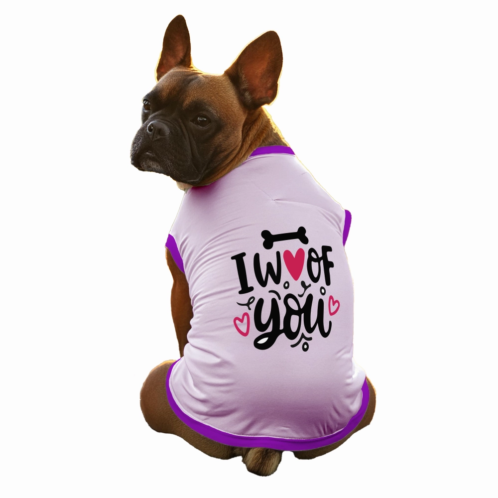 Cheeku I Woof You Graphic Cotton T Shirt for Dogs and Cats (Lavender)
