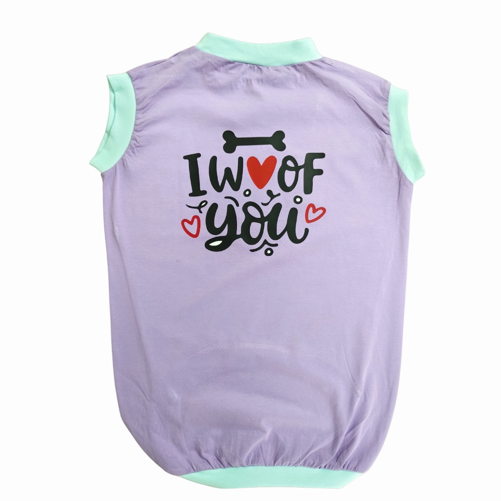Cheeku I Woof You Graphic Cotton T Shirt for Dogs and Cats (Lavender)