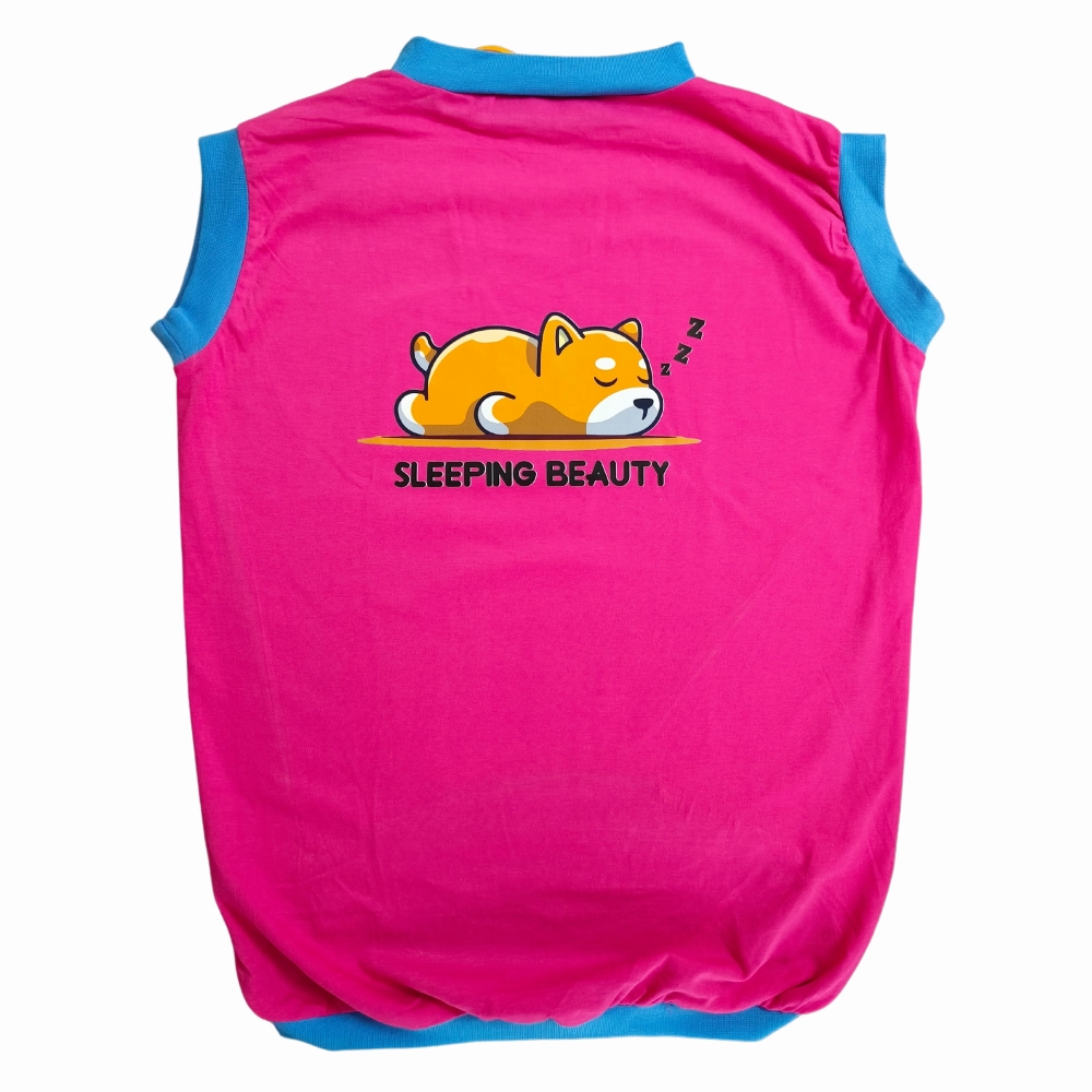 Cheeku Sleeping Beauty Graphic Cotton T Shirt for Dogs and Cats (Fuschia)
