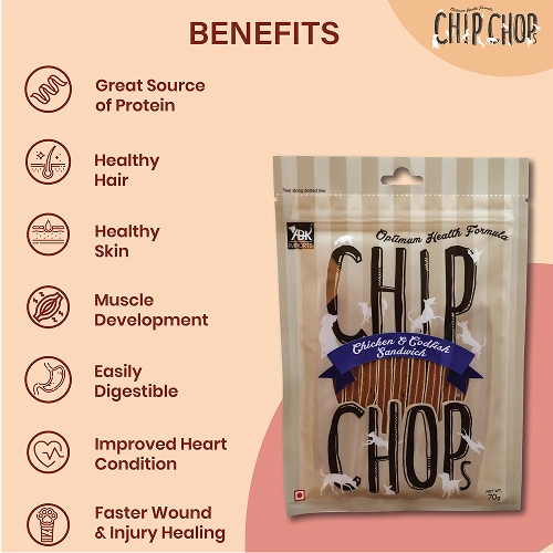 Chip Chops Chicken and Codfish Sandwich and Henlo Chicken Jerky Dog Treats Combo