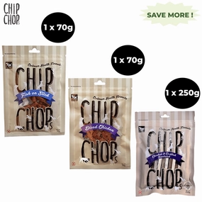 Chip Chops Fish on Stick, Diced Chicken and Chicken and Codfish Sandwich Dog Treats Combo (Pack of 3)