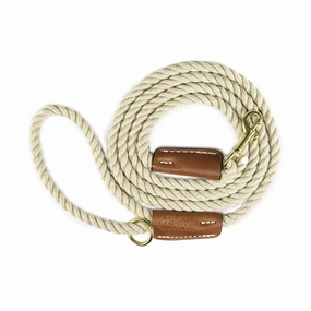 Cotton Rope 1/2" Dog Leash Tan With Leather Accents