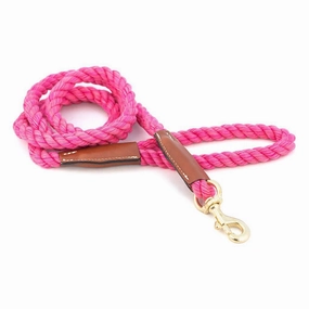 Cotton Rope 5/8" Dog Leash Pink With Leather Accents