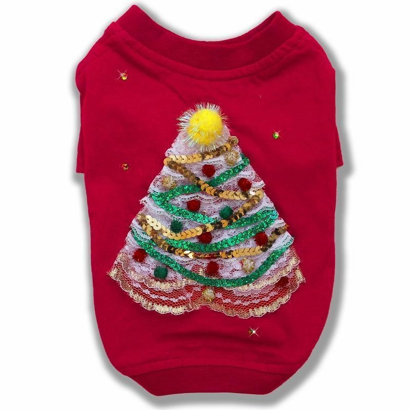 Couture Christmas Tree Green Dog T-Shirt