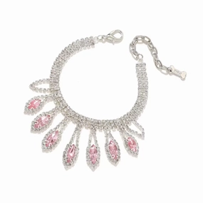 Diamante Tear Drop Dog Necklace - Pink