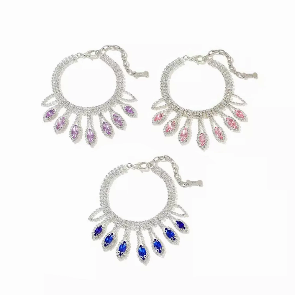 Diamante Tear Drop Dog Necklace - Pink
