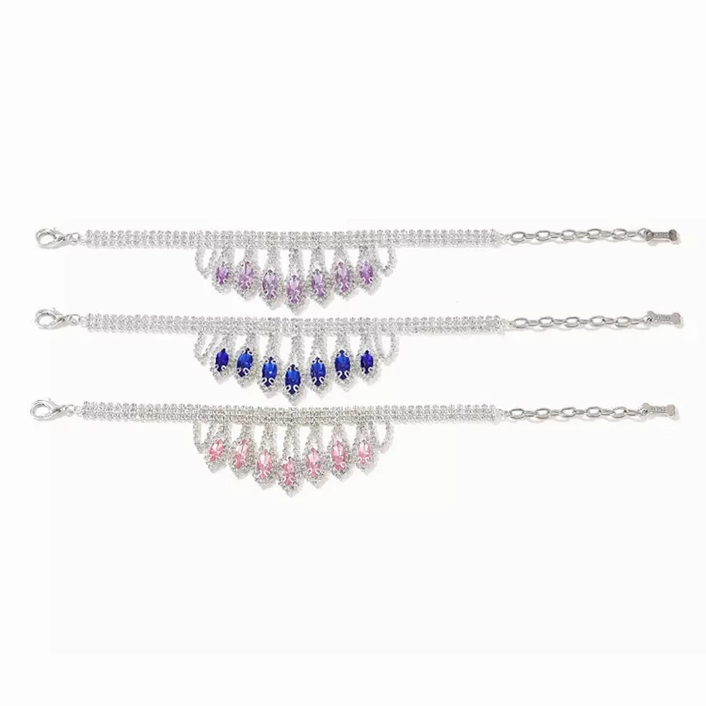 Diamante Tear Drop Dog Necklace - Pink