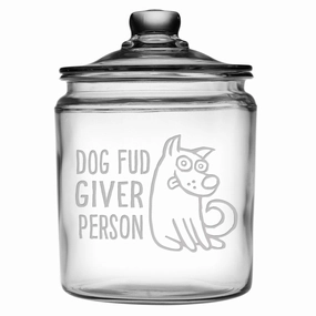 Dog Fud Giver Person Glass Dog Treat Jar