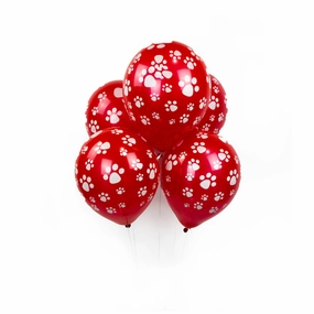 Dog Paw Prints Party Balloons - Red