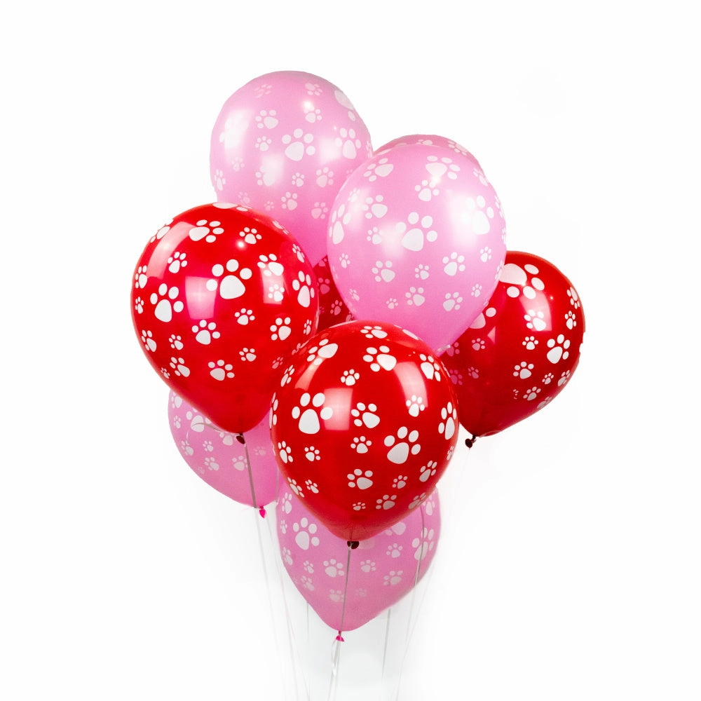 Dog Paw Prints Party Balloons - Red