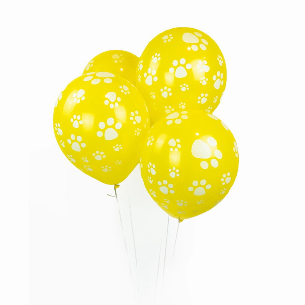 Dog Paw Prints Party Balloons - Yellow