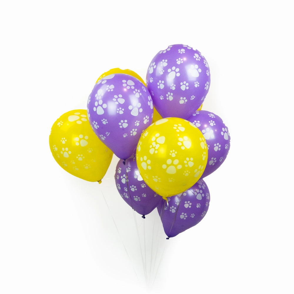 Dog Paw Prints Party Balloons - Yellow