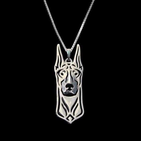 Dog Pendant Necklace - Doberman Ears Up