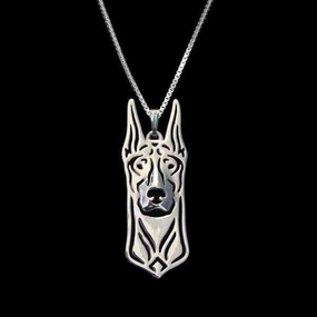Dog Pendant Necklace - Doberman Ears Up