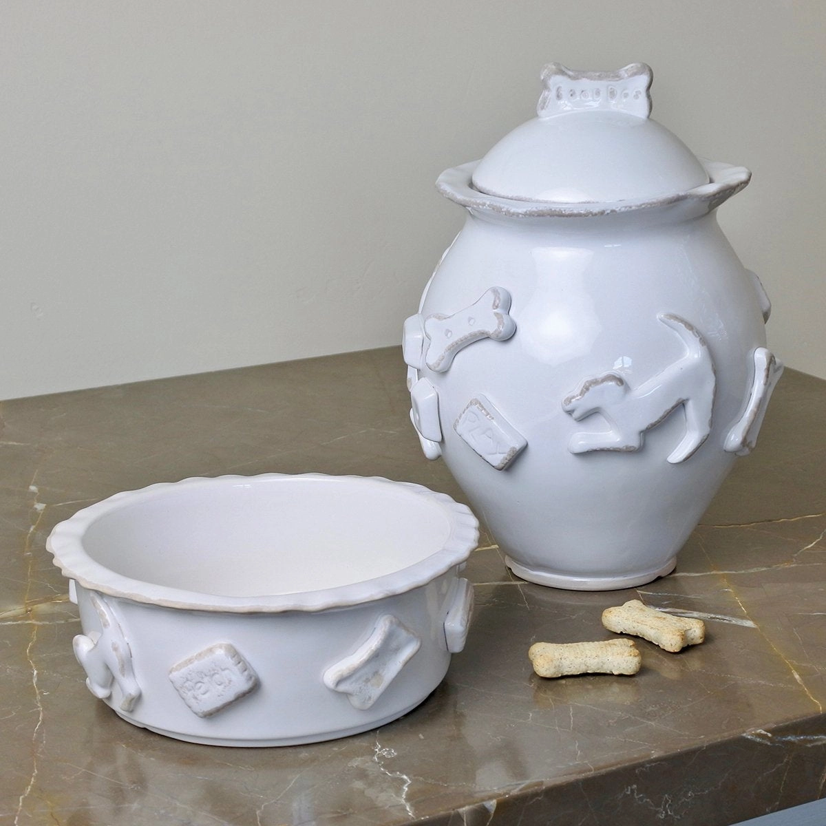 Dog Treat Jar French White