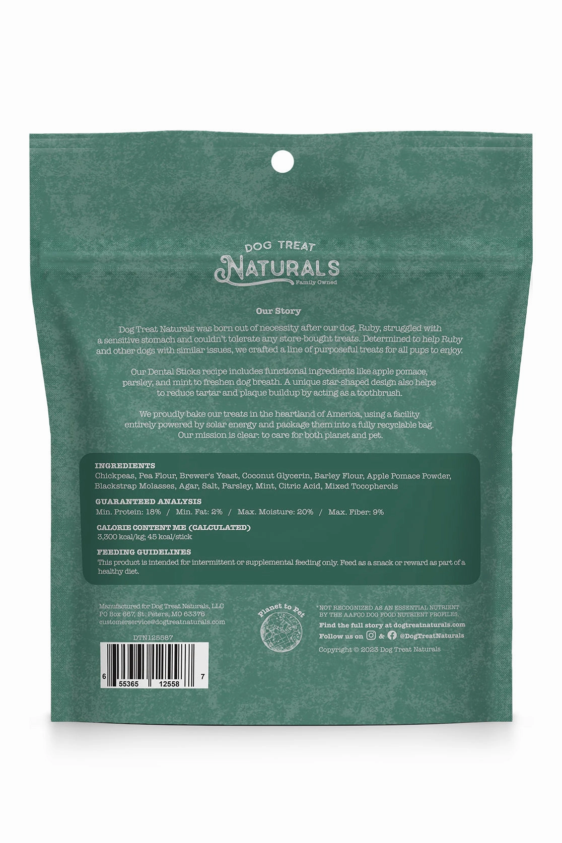 Dog Treat Naturals Mint and Chickpea Dental Sticks