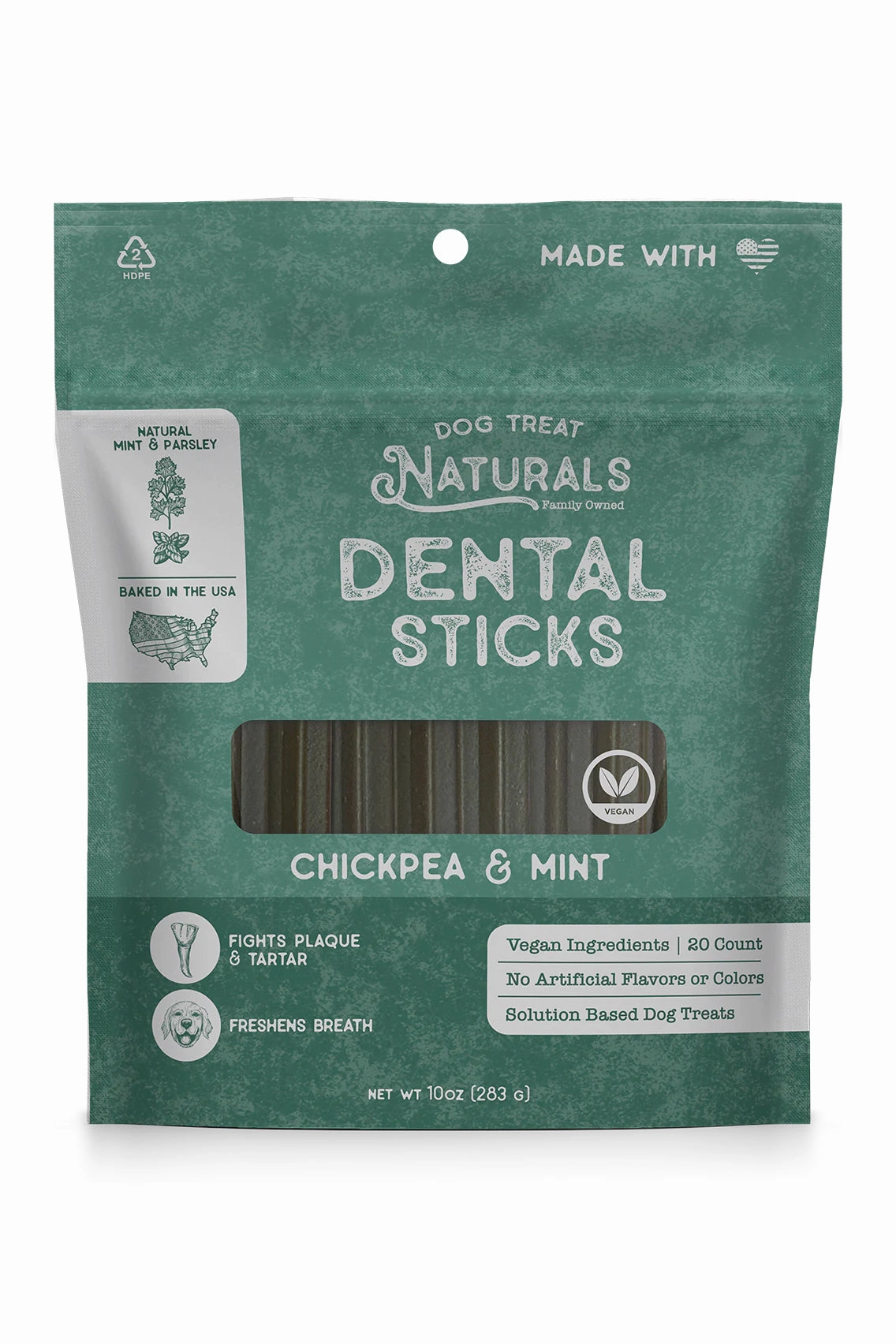 Dog Treat Naturals Mint and Chickpea Dental Sticks