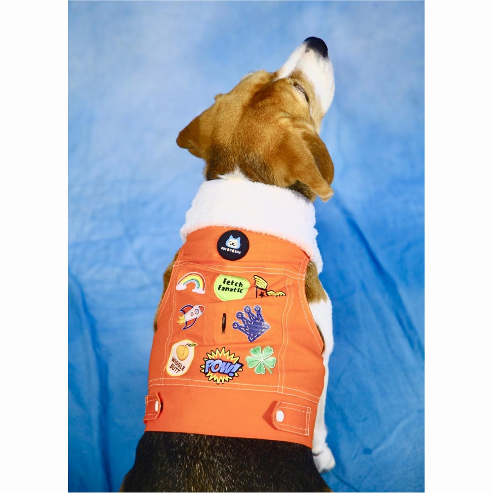 Dogobow Denim Jacket for Dogs and Cats (Orange) (Get a Bow Free)