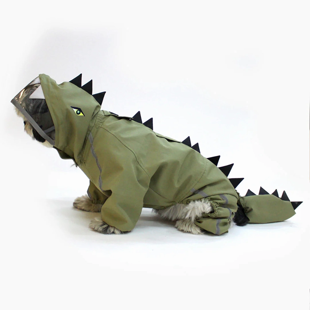 Dogobow Dino Raincoat for Dogs and Cats (Green)