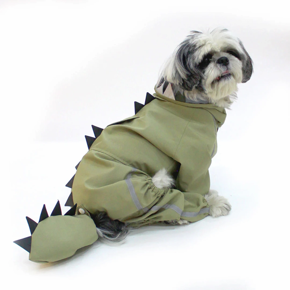 Dogobow Dino Raincoat for Dogs and Cats (Green)