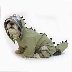 Dogobow Dino Raincoat for Dogs and Cats (Green)