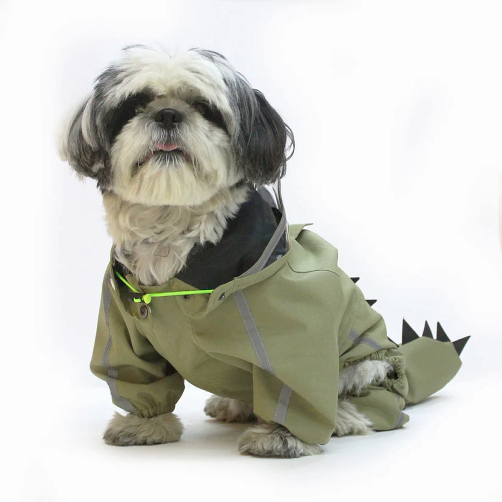 Dogobow Dino Raincoat for Dogs and Cats (Green)
