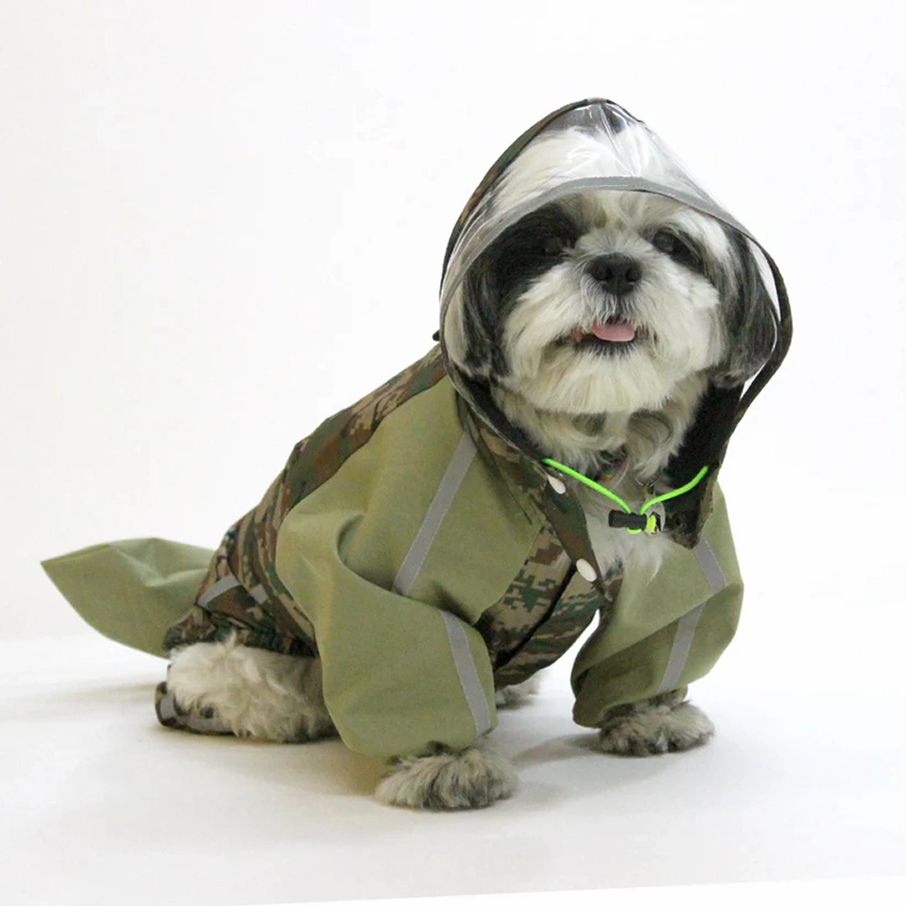 Dogobow Dino Raincoat for Dogs and Cats (Green Camo)