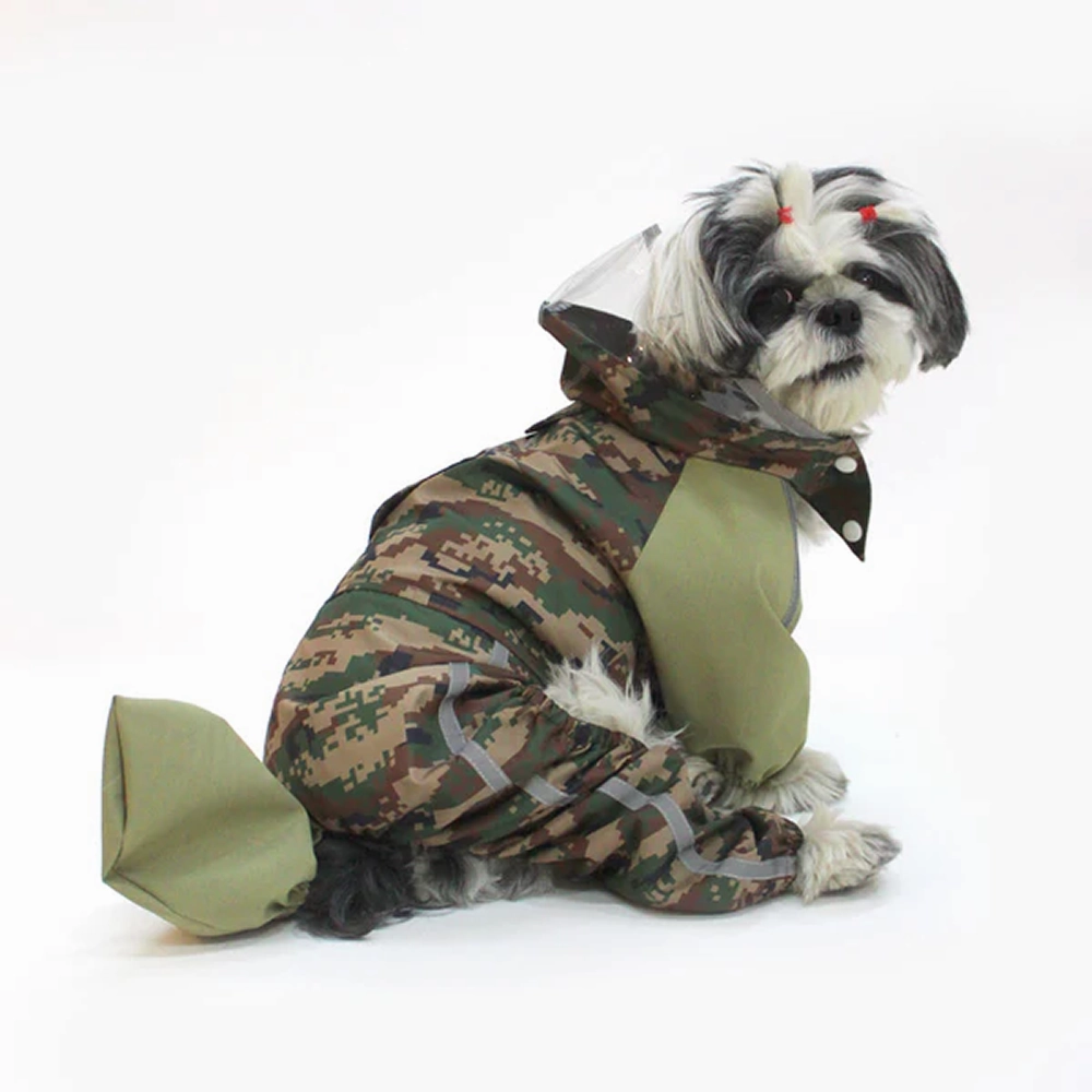 Dogobow Dino Raincoat for Dogs and Cats (Green Camo)